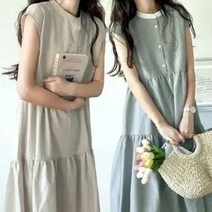 원피스 롱 반팔 여름 여성 민소매 바캉스 (KYR-WFH7HAH)