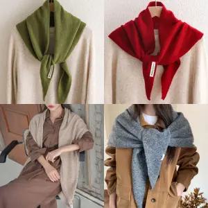 고급 울 혼방 삼각숄 이쁜 니트 가디건 숄 머플러 여성용