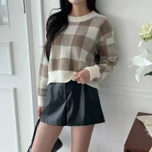 여자 부드러운 러블리 세미크롭 니트 가을 티셔츠 (KYR-WFFVQZY)