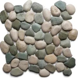 CNK 타일 바다 녹색 및 흰색 유약 페블 - 욕실 주방 백스플래시 바닥재 홈 데코를 위한 12인치 x 수공예