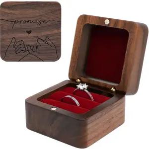 많이 나무로 된 더블 링 박스 러스틱 케이스 솔리드 우드 스퀘어 주얼리 보관함 결혼식 약혼식용 베어러