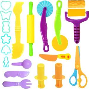 AWNOGKUE 플레이도구 세트 4-8세용 플레이도우 18개 클레이 커터 롤러 틀 안전 가위 포함 창의적인