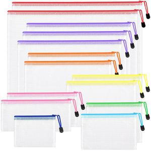 [미국배송] 14개 메쉬 지퍼 파우치 백 정리용 8사이즈 플라스틱 보관 가방 지퍼가 달린 투명 파우치 사무용품용 방수 가정용 정리함 여행용 보관함