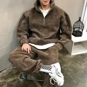 맨스토리 / 기모 반오픈 집업 골덴 남자 겨울 맨투맨 와이드팬츠 세트