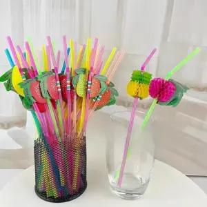 칵테일 일회용 빨대 벌집형 500개 우산 (색상 과일 혼합)
