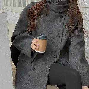 [빅사이즈]이블렛 케뮤즈 울 카라 더블 코트 제이스타일