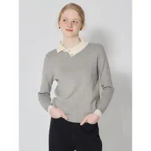 [오조크(OZOC)] 칼라 배색 진주 니트 탑 (택가격: 87000원)