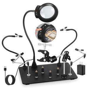 NOEVSBIG, 업그레이드된 5배 확대등, 360 납땜 클램프, 초대형 베이스 및 견고한 유연한 팔 4개, PCB 홀더 납땜을 위한 핸즈프리 도구, 보석 공예품으로 스테이션을 돕습니다