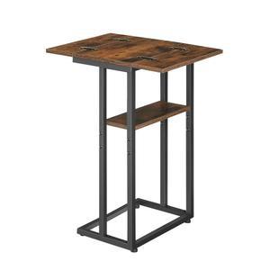 후브로 C자형 사이드 테이블, 소파용 엔드 소파 테이블 슬라이드 언더, 작은 공간용 C 접이식 소형 간편한 조립, 거실, 침실, 러스틱 브라운 및 블랙 BF75SF01