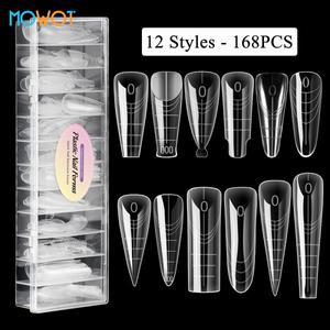 MOWOT 168개/180개 클리어 듀얼 폼 네일 몰드 세트 풀 커버 인조 손톱 팁 폴리 젤 재사용 가능 아크릴 탑