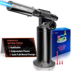 펀올렛 리필 가능한 부탄 토치 라이터, 주방 요리를 위한 조절 정밀 불꽃이 있는 프리미엄 금속 납땜 블로우 토치, 크림 브륄레, 산업용 용접 DIY - 미포함