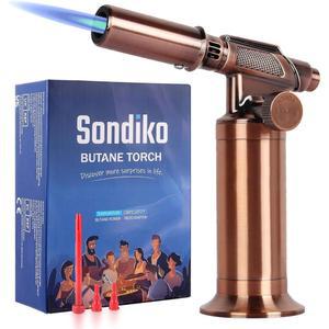 손디코 부탄 토치, 프리미엄 메탈 빅 플레임 토치 리필 블로우 라이터, 조절 가능 및 내풍성 요리용 불꽃, BBQ(부탄 미포함)