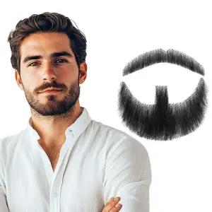 남성 여성을 위한 현실적인 가짜 수염과 콧수염 100 인간 머리카락 손으로 묶은 염소 - 할로윈 코스프레