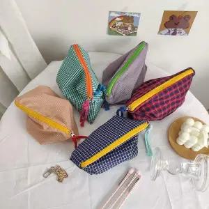 [콩심팥심](골라가게)컬러 체크 파우치 멀티 휴대용 수납 파우치 여권파우치