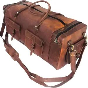 리얼 염소 빈티지 가죽 대형 여행용 더플 러기지 핸드메이드 체육관 하이킹 브라운 캐리 올 정품 홀달 백