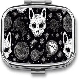 해골 고양이 문 고딕 알약 상자 2칸 귀여운 약 정리함 여행용 생선 기름 및 보충제를 위한 일일 비타민