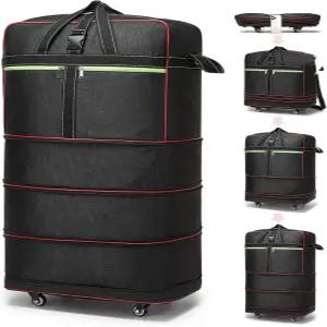 접이식 더플백 바퀴가 달린 대형 확장형 롤링 여행용 바퀴와 손잡이가 수하물 블랙