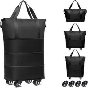 바퀴가 분리 가능한 확장 롤링 더플 백 ？ 4겹 접이식 휠 여행 가방 가벼운 휴대용 주말 (28-70L 용량) 여성