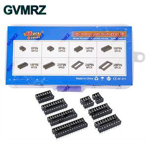 66개/세트 박스 포함 DIP IC 소켓 어댑터 납땜형 키트 6 8 14 16 18 20 24 28 핀 DIP-14 커넥터