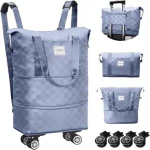 우마다 확장 가능한 접이식 롤링 더플 백 바퀴 달린 탈착식 백팩 주말 가방 여행 비즈니스 캠핑 부모님을