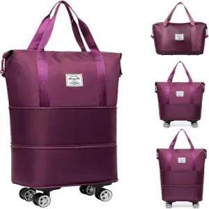 바퀴가 분리 가능한 롤링 더플백 여행 가방 주말 가방에 휴대할 수 있는 확장 접이식 (후시아)