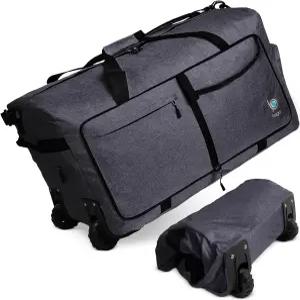 바퀴 달린 바고 롤링 더플백 - 27인치 80L 접이식 위켄더백 방수 여행용 헤비 듀티 경량 (SnowBlack2023)