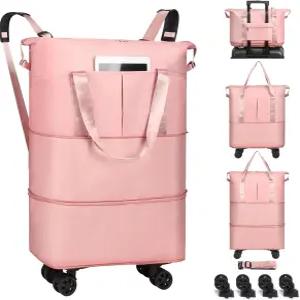 바퀴 달린 VOOWO 더플백 - 여행용 접이식 확장형 롤링 언더시트 러기지 캐리 가방 대형 오버나이트