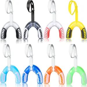 8팩 유소년 축구 마우스 가드 스트랩 더블 컬러 마우스피스가 있는 농구 스하키 복싱 레슬링 케이스가