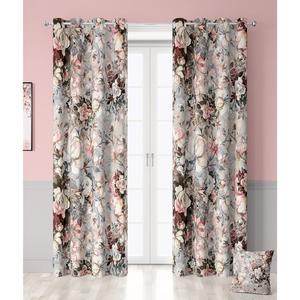 레이디보그 핑크 레드 플로럴 커튼 100% 블랙아웃 2 패널 세트 그레이 로즈 블랙 아웃 식물 단열 창문 거실 침실 다크닝 52x84 인치