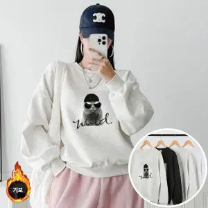 레옹캣 맨투맨 긴팔 BOX 여성 오버핏 티셔츠 (5컬러) 박시핏 빅사이즈