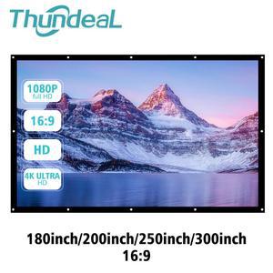 호환 ThundeaL Supersize 180 200 250 300 인치 휴대용 프로젝터 스크린 캔버스 커튼 프로젝션 스크린 홈 야외 사무실 프로젝터
