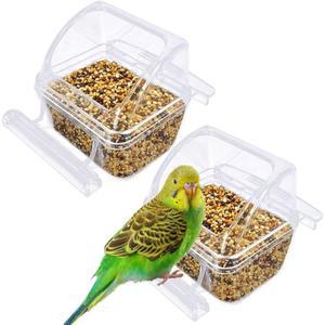 케이지용 새 모이통 2팩, 잡동사니 없는 걸이 앵무새 먹이 그릇, 플라스틱 슬롯 식음료 및 물 디스펜서 그릇 세트, 햄스터용 새 케이지 액세서리, 비둘기, 패럿 클리어, 2개