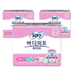 쏘피 바디피트 볼록맞춤 날개형생리대 중형 16Px3팩