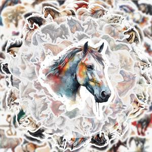 호환 60개의 수채화 말 낙서 스티커 생생한 스티커로 물병 노트북 휴대폰 여행 가방 스케이트보드 기타 선물 상자 파티 장식에