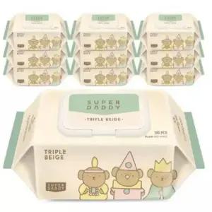 슈퍼대디 10단계 클린필터 소프트 워터 코팅 4겹 원단 바다포도 물티슈_캡형 100매 10팩