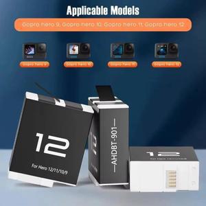 GoPro Hero 12 11 10 9 모션 카메라용 배터리 1800mAh 충전식 3 슬롯 LED 라이트 충전기 보관함 정리함