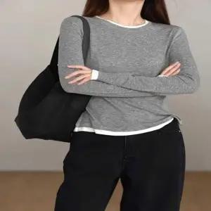 3컬러 여성 세련된 가을 겨울 따뜻 웜기모 배색 긴팔티셔츠