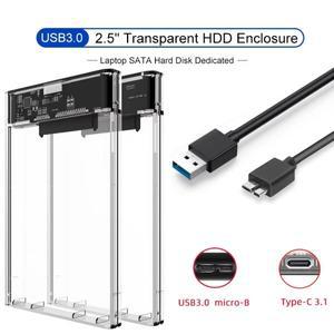 USB 타입 C 투명 2.5인치 외장 수납함 케이스 SATA to 5Gbps HDD SSD 하드 드라이브 인클로저 PC 노트북 지