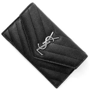 [생로랑]모노그램 마틀라세 레더 플랩 카드지갑 블랙 은장 30482252