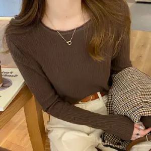 세로 골지 티셔츠 라운드넥 여성 겨울 긴팔티