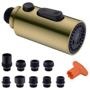 [미국배송] 클로버맵 풀다운 주방 수도꼭지 분무기 헤드 교체 3기능 싱크대 스파이어 노즐 9개의 어댑터가 있는 탭 스프레이 분사 부품 커넥터 풀아웃 브러시드 골드