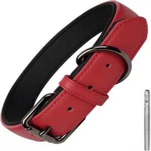 Lmlpt 가죽 개 목걸이 소프트 패딩 헤비 듀티 강력 편안한 기본 애완동물 목걸이와 조절 가능한 방청 금속