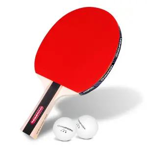 참피온 RETRO-S 쉐이크핸드 탁구라켓 양면라켓1개+탁구공2개 세트상품 초급자 입문용