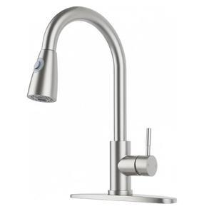 [미국배송] 풀다운 스프레이 브러시드 니켈이 장착된 프리호 주방 수도꼭지 하이 아크 싱글 핸들 스테인리스 싱크대 농가 RV 바 세탁 캠퍼용 1개 또는 3개의 구멍 FR2CBQYT001L-D