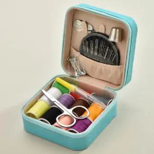 옷수선 반짇고리함 민트 지퍼형 바늘실세트 오링 고급단추 웨빙끈