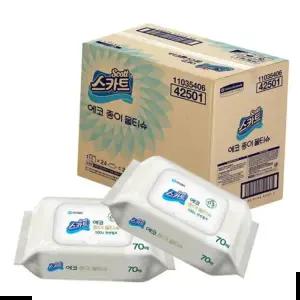 안심물티슈 유한킴벌리 스카트 에코 종이물티슈 캡형 x 70매 24팩