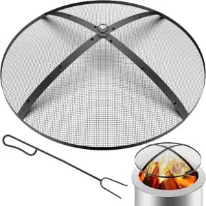 파이어 피트 스파크 스크린 36인치 헤비 듀티 접이식 커버 상단 뚜껑이 있는 야외 원형 메쉬 핸들 포켓