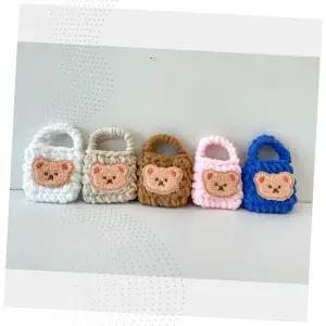 뜨개 미니백 곰돌이 자수 핸드메이드 토트백 파우치 이어폰 케이스 블루투스 보관함