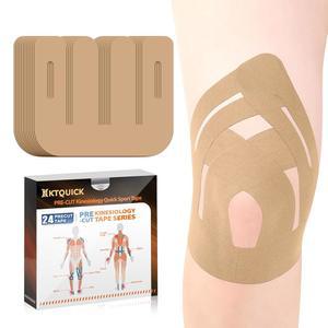 [미국배송] 무릎을 위한 프리컷 운동학 테이프 무릎 완화를 24PCS 업그레이드 방수 KTQUICK 오리지널 코튼 운동용 및 스포츠용 저자극 라텍스 프리 (베이지)