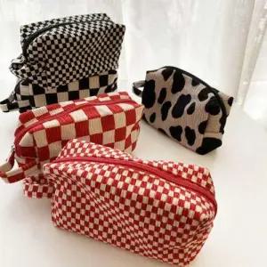 체크패턴 화장품 가방 벨벳 파우치 데일리 휴대용가방 WEC9091